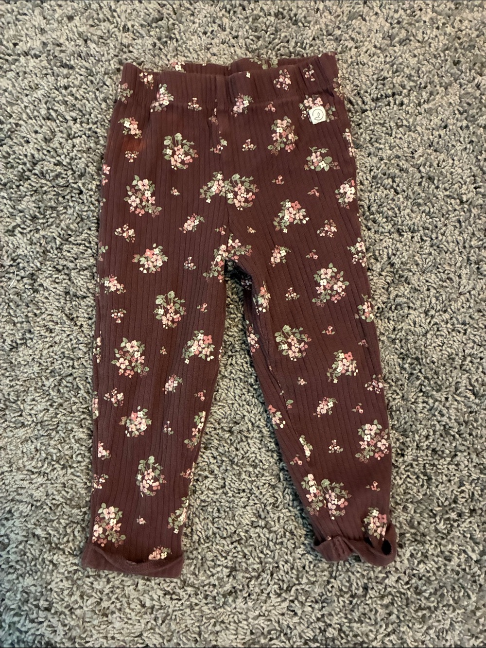 Little Planet Organic Floral Ribbed Leggings Size 18M EUC